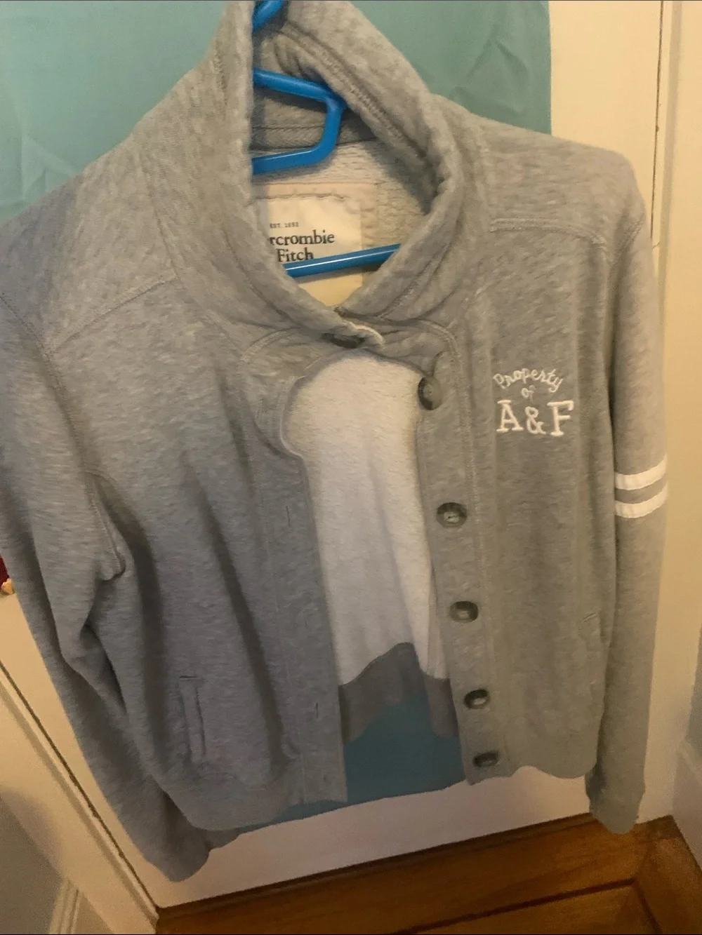 Abercrombie & Fitch Light Gray Kids' Snap-Front Jacket with Stripe Detail